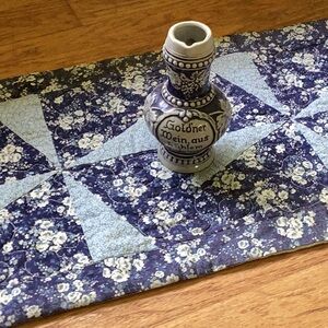 TABLE RUNNER Blue OOAK QUILTED PATCHWORK  Table Runner